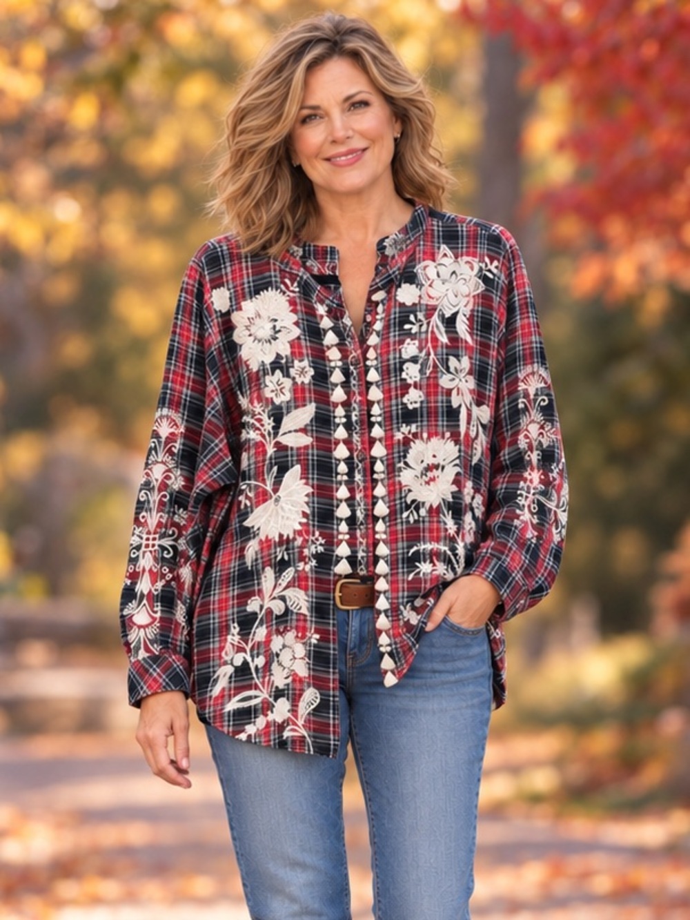 Johnny Was Workshop Annalina Plaid Embroidered Shirt NWT XXL